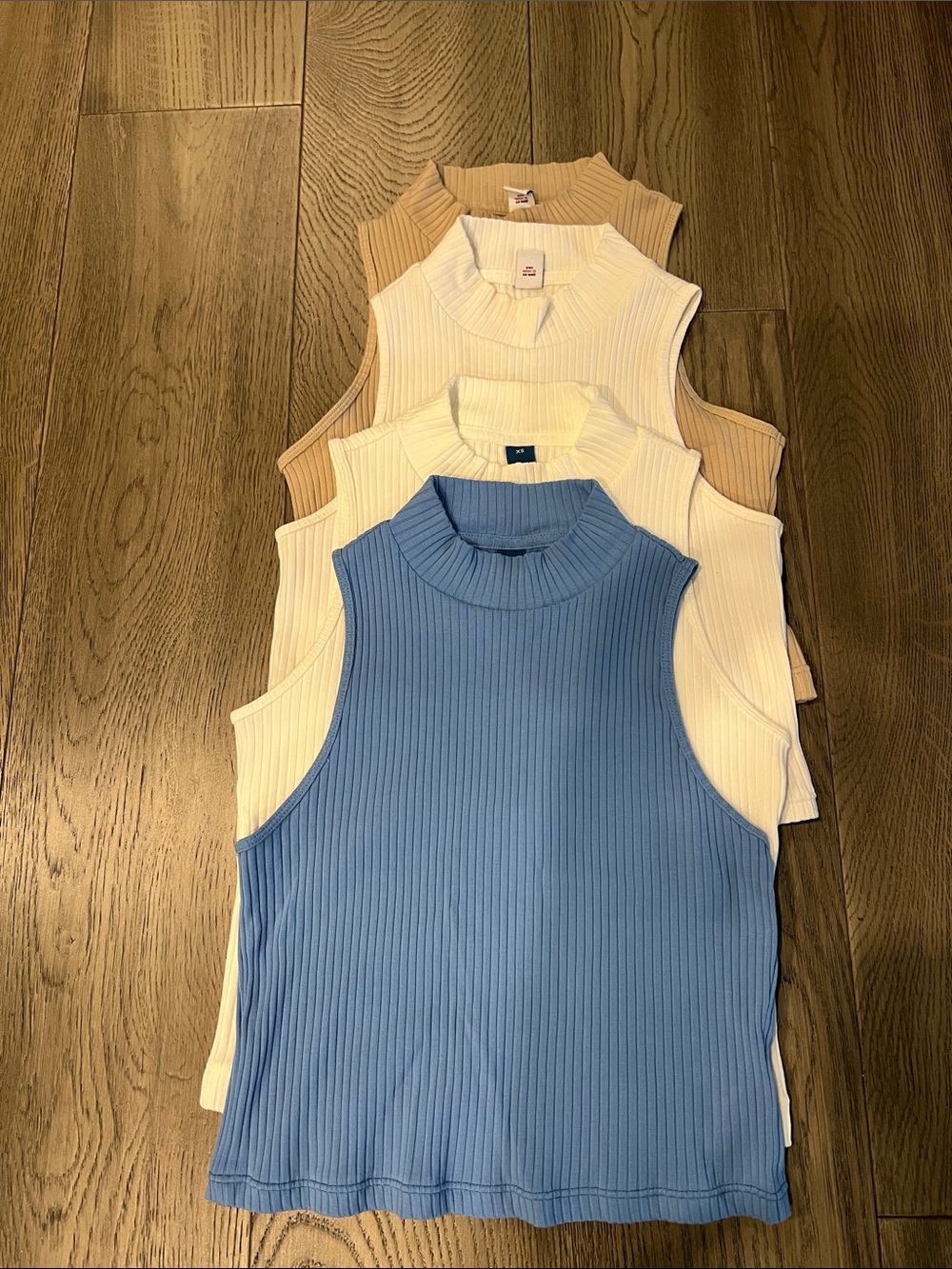 Old Navy Ribbed Mock Neck Tank Top - Blue, White, Beige